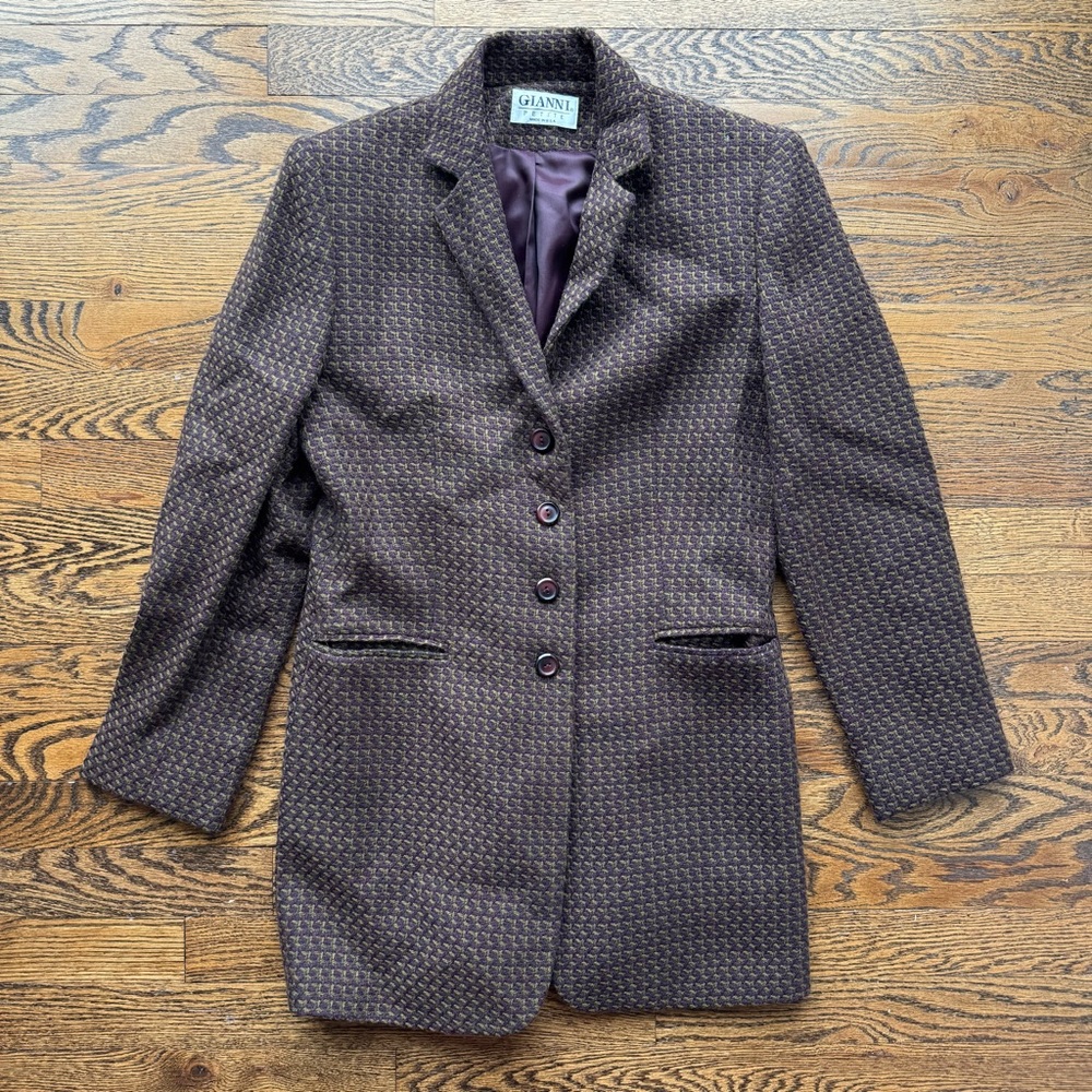Gianni Vintage Wool Purple and Green Patterned Women's Blazer Coat 6